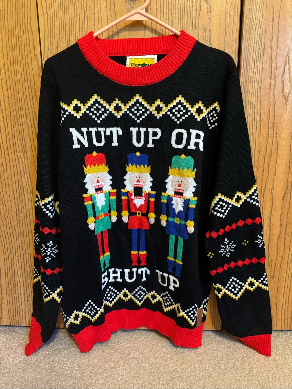 Tipsy Elves Nut Up or Shut Up Christmas Sweater Large NWT Ugly Christmas
